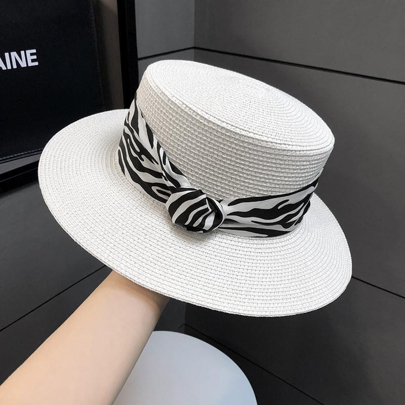 Fashion Flat Top Ladies Leopard Print Straw Hat
