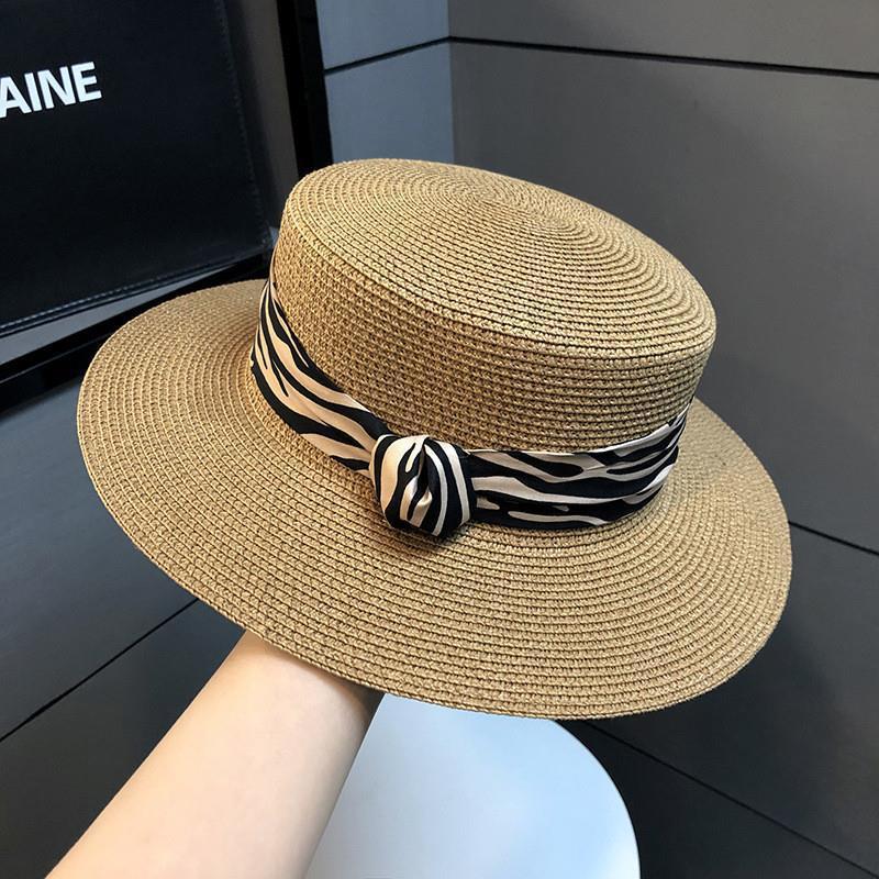Fashion Flat Top Ladies Leopard Print Straw Hat