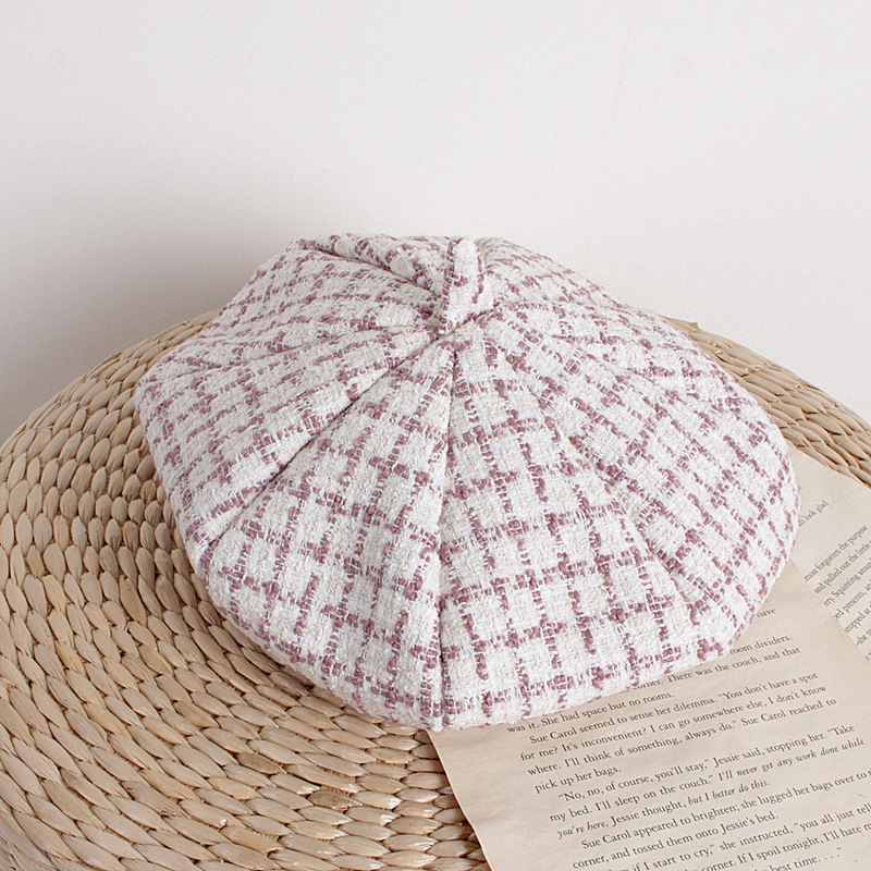 Plaid Pattern Beret Hat for Girls
