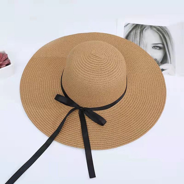 Women's Summer Solid Color Bow Wide Brim Hats Sun