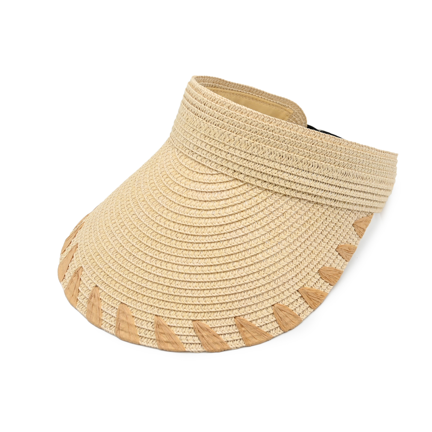 Straw Sun Visor Hat with Adjustable Back & Raffia Trim