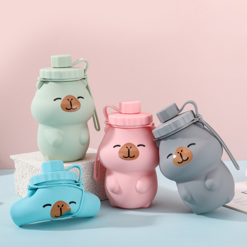 Capybara-Shaped 500ml Silicone Foldable Flask with Direct Drinking
