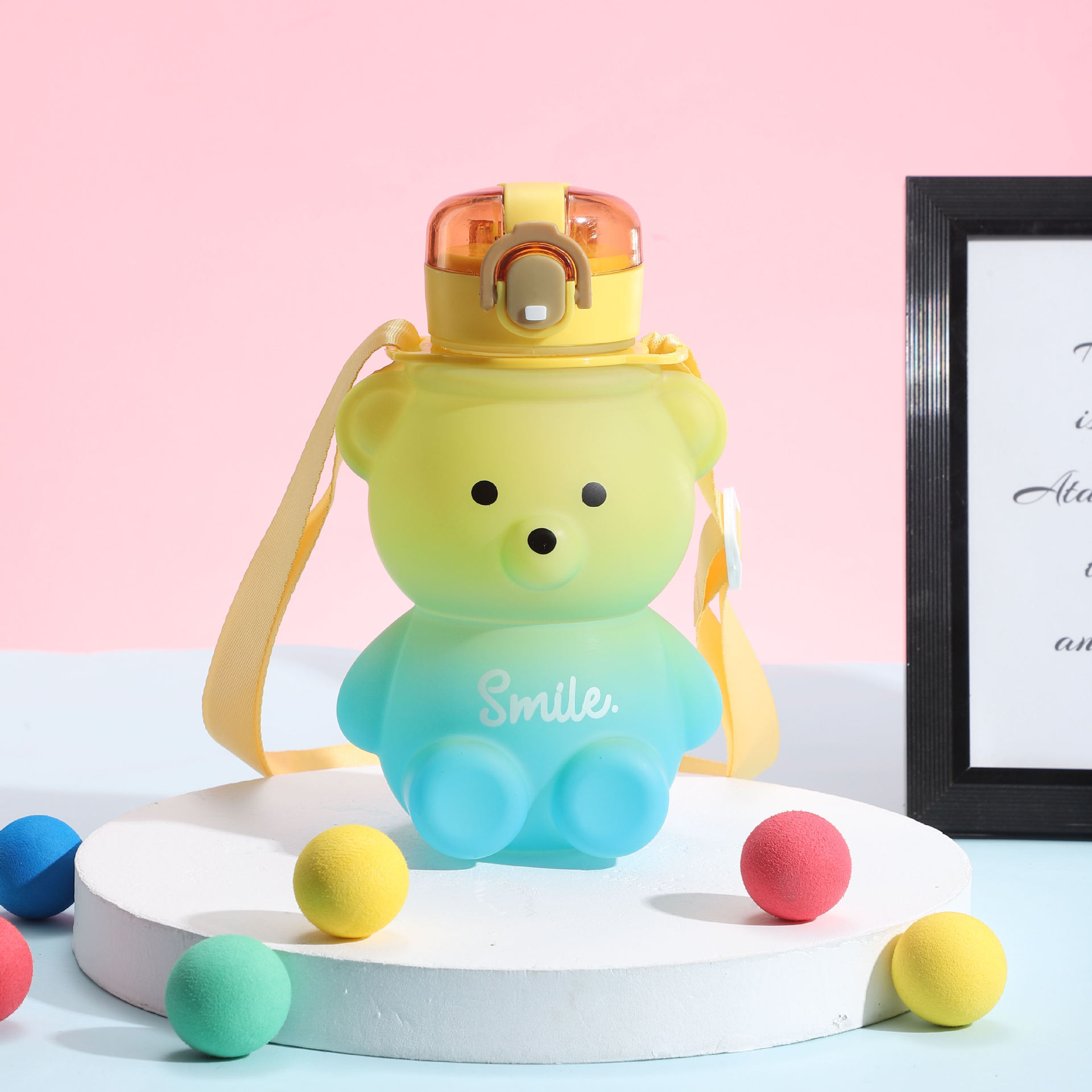 Cute Teddy Water Bottle with Straw for Kids