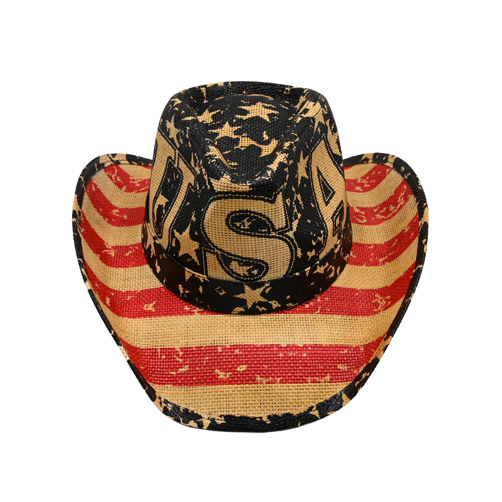 Western Wide Brim Paper Braid Cowboy Hat with Star Studs