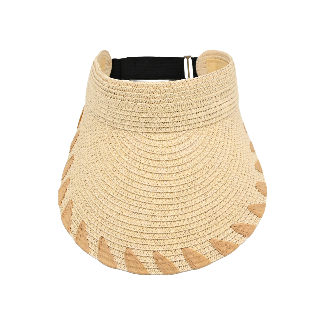 Straw Sun Visor Hat with Adjustable Back & Raffia Trim