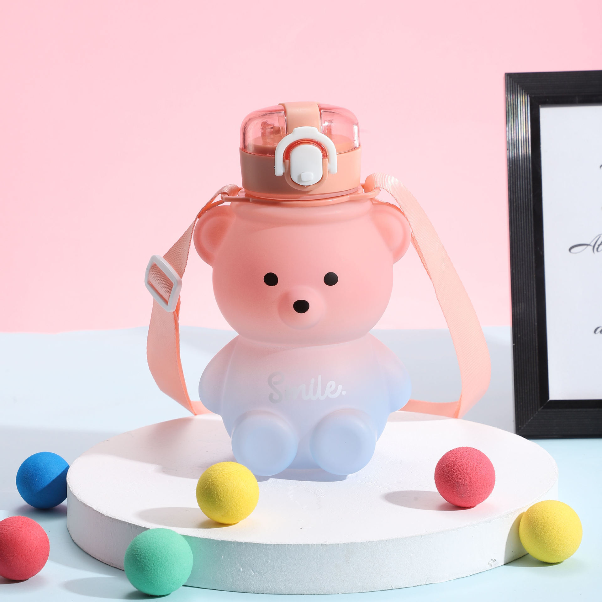 Cute Teddy Water Bottle with Straw for Kids