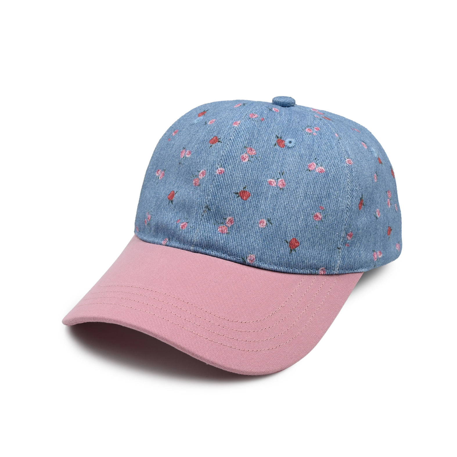 Floral Print Brim Two-Tone Baseball Cap