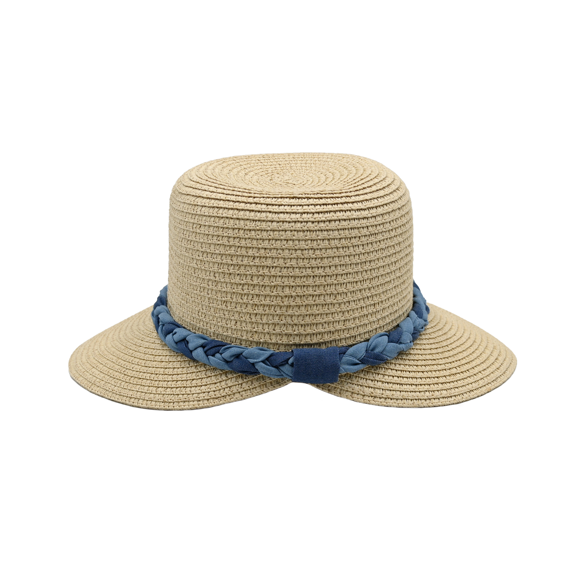 Wide Brim Straw Sun Hat for Women with Denim Braid