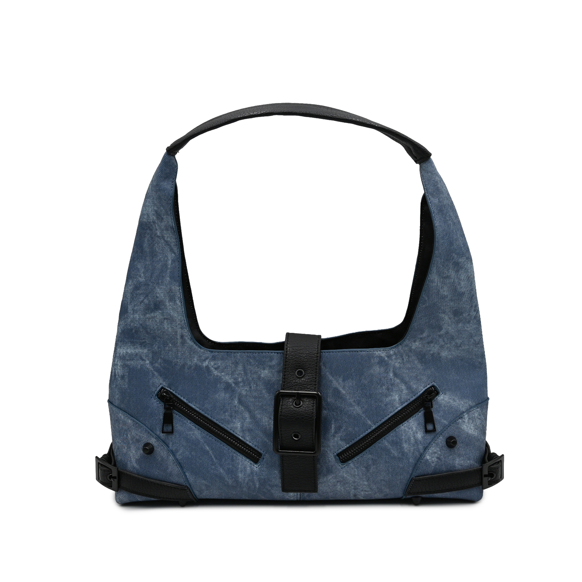 Washed Jean Hobo Purse with Black Leather Strap
