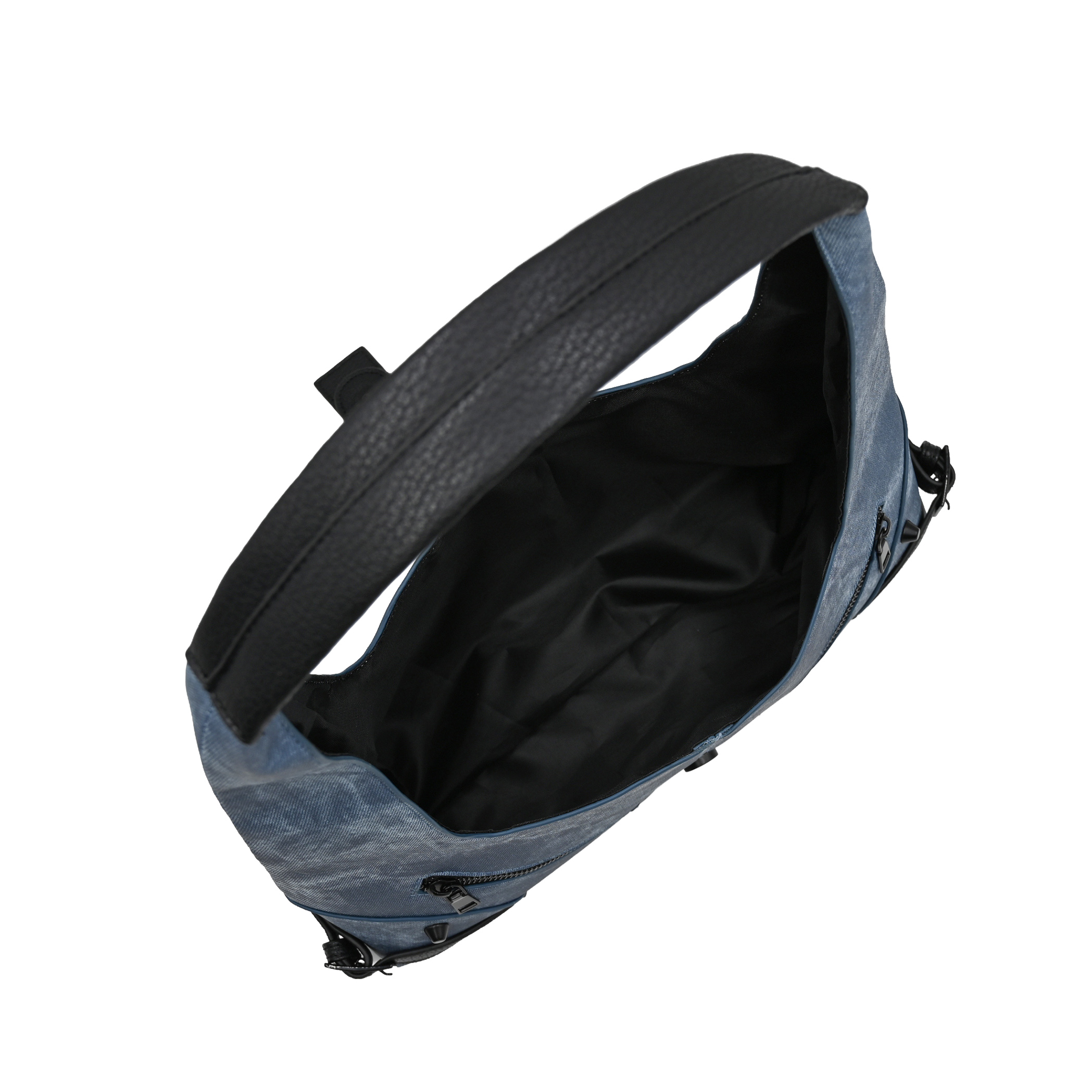 Washed Jean Hobo Purse with Black Leather Strap