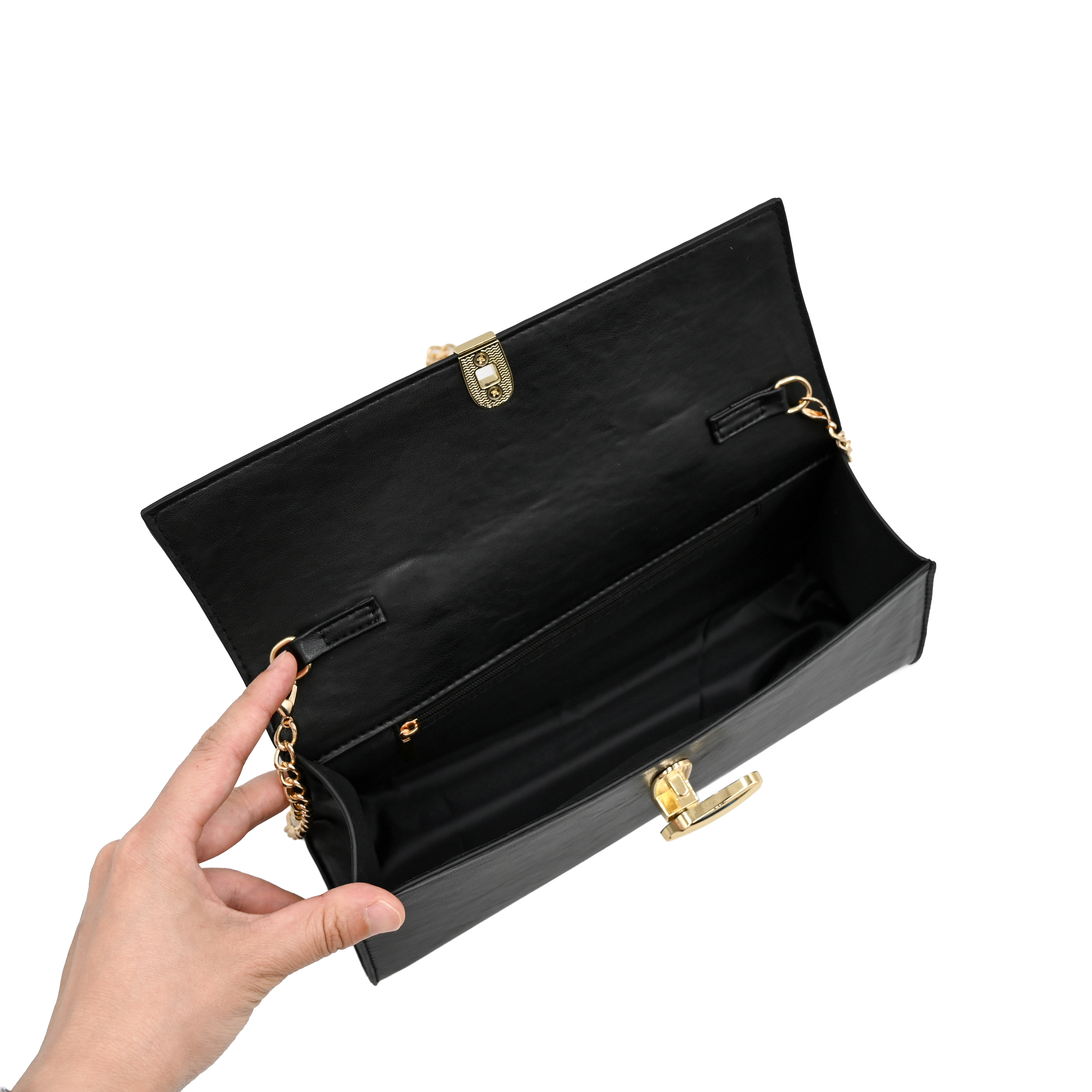 Black leather clutch / chain bag
