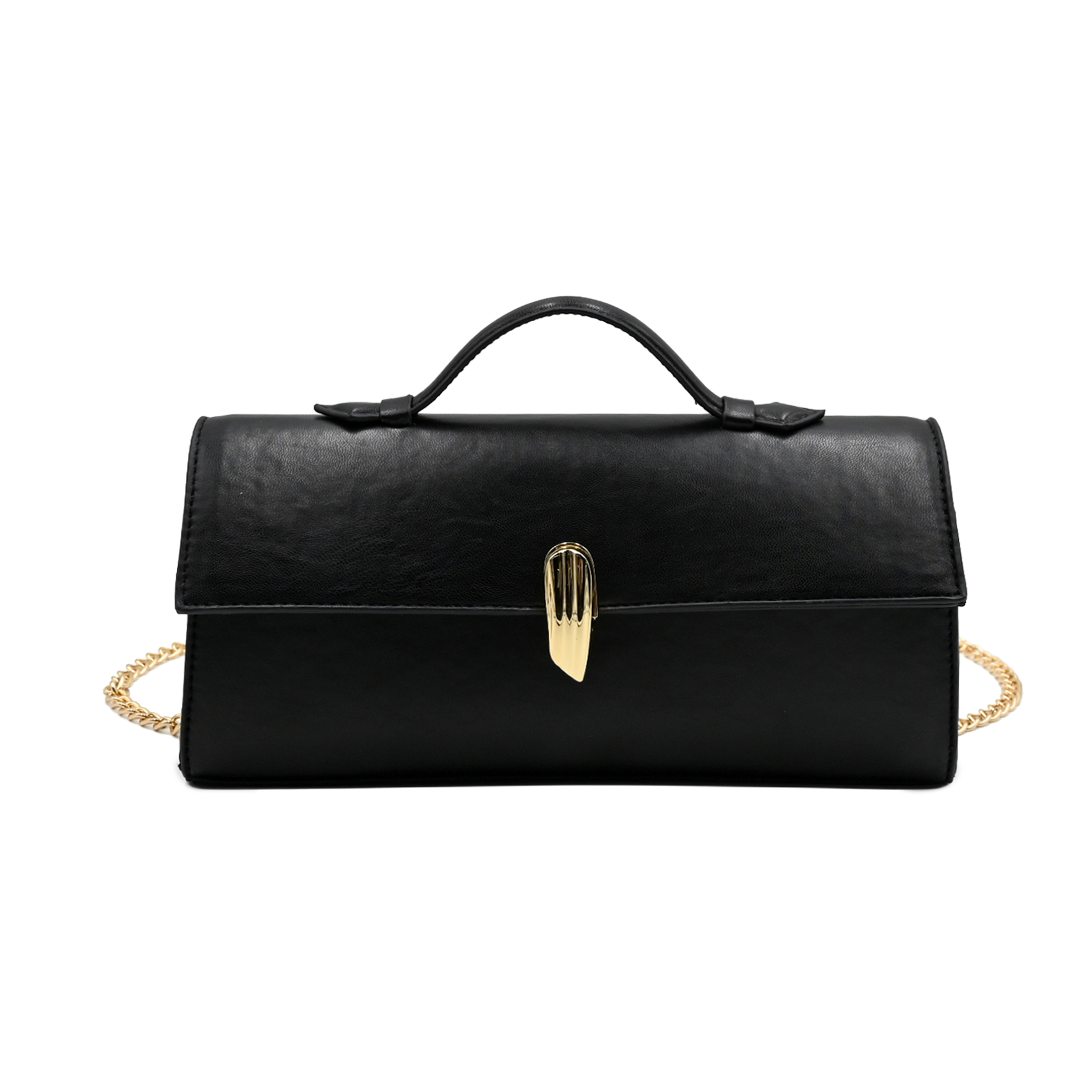 Black leather clutch / chain bag