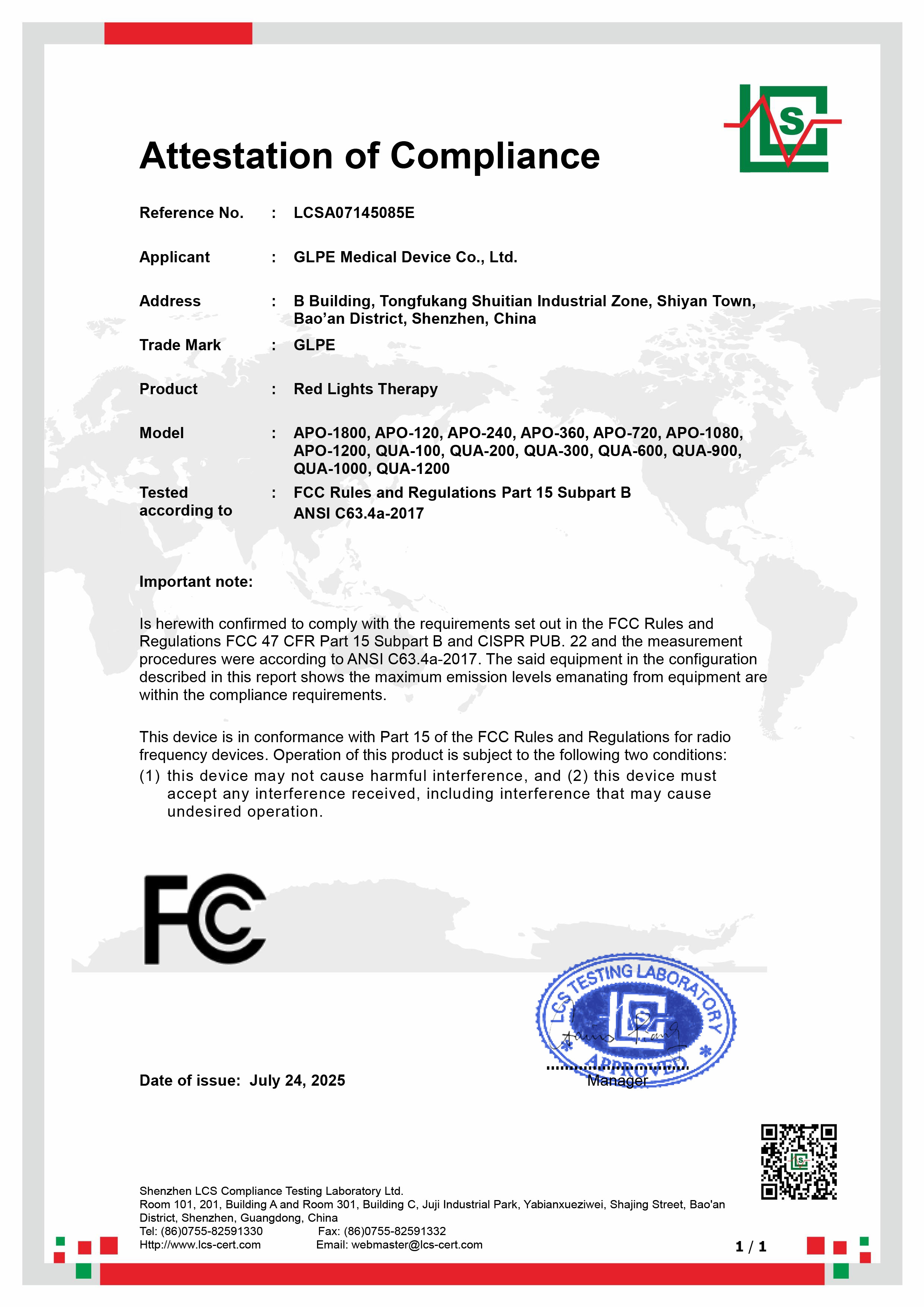 FCC Certificate