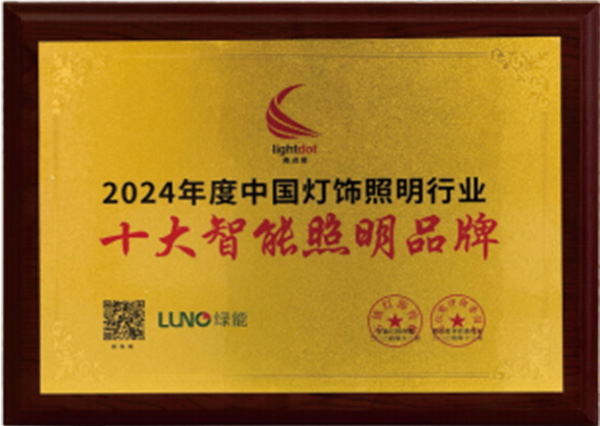 LUNO绿能照明品牌荣获 2024年度中国照明灯饰行业“十大智能照明品牌”称号