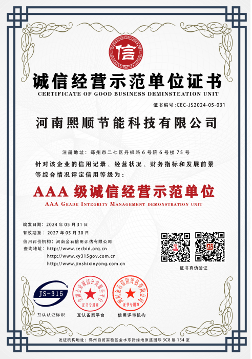 诚信经营示范单位证书