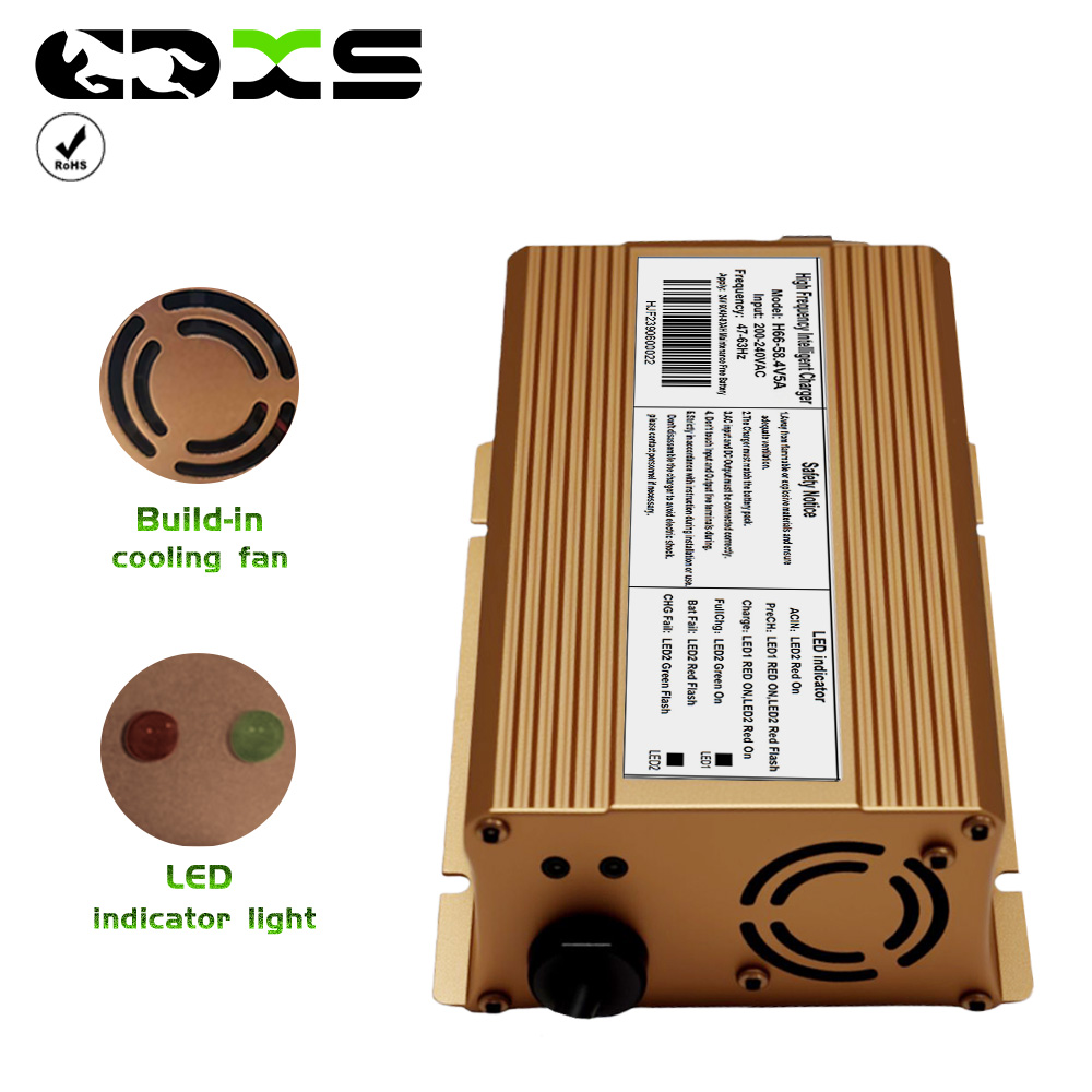 300W Lithium Phosphate Battery Charger for Electric Lifting Platforms and Ride-on Sweepers (58.4V 5A Smart Pulse 16-cell Series)