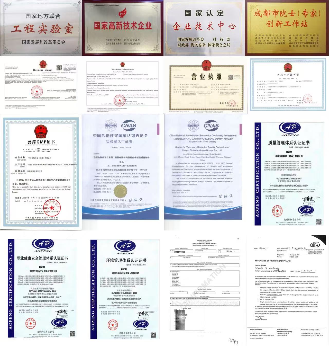 &nbsp; &nbsp; We hold a full set of official authoritative certifications covering the whole process of animal vaccine R&D, production, quality control and export. All certificates are complete and valid, strictly complying with national and international industry standards and compliance requirements. Having obtained international qualification accreditation, our products meet the import access conditions of various countries, which lays a solid foundation for global export business and fully guarantees the quality, safety and reliability of the animal vaccines we provide to global customers.