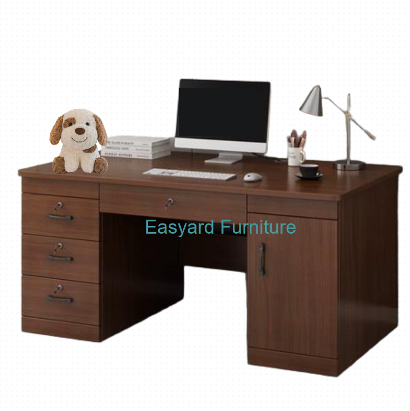 Custom-made computer desk with three drawers in wood grain color