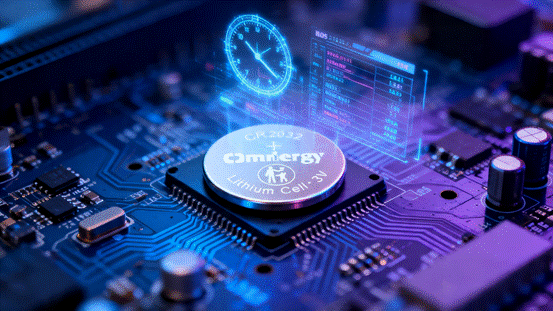 jimeng-2026-04-16-6048-微距特写，电脑主板上的一枚力佳CR2032纽扣电池，电池作为画面视觉中心，周围复...