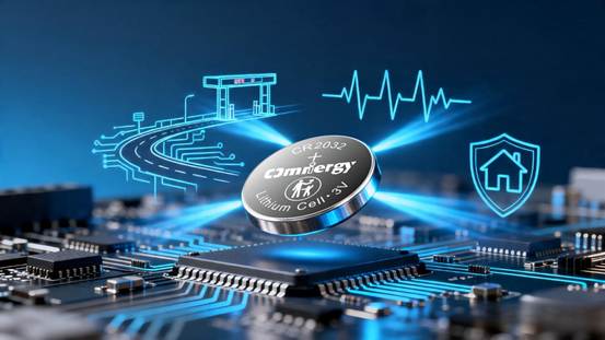 jimeng-2026-04-16-2087-微距摄影，一枚银色的CR2032纽扣电池如同一个微型的能量星球悬浮在电路板上，电...