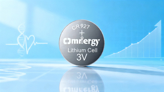 jimeng-2026-04-16-2178-极简医疗风格，医疗蓝色背景，有心电图波形和血糖升降图，一枚高精度的锂锰扣式电池（...