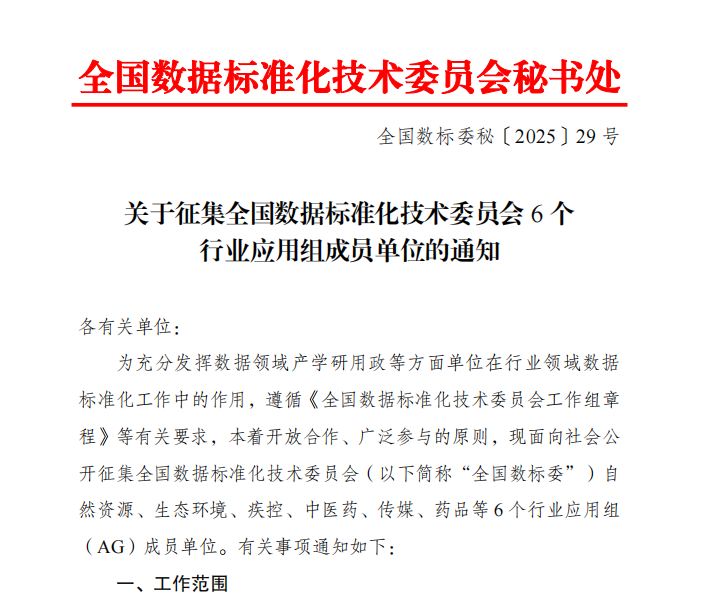 火热报名中！全国数标委药品行业应用组（AG6）公开招募成员单位
