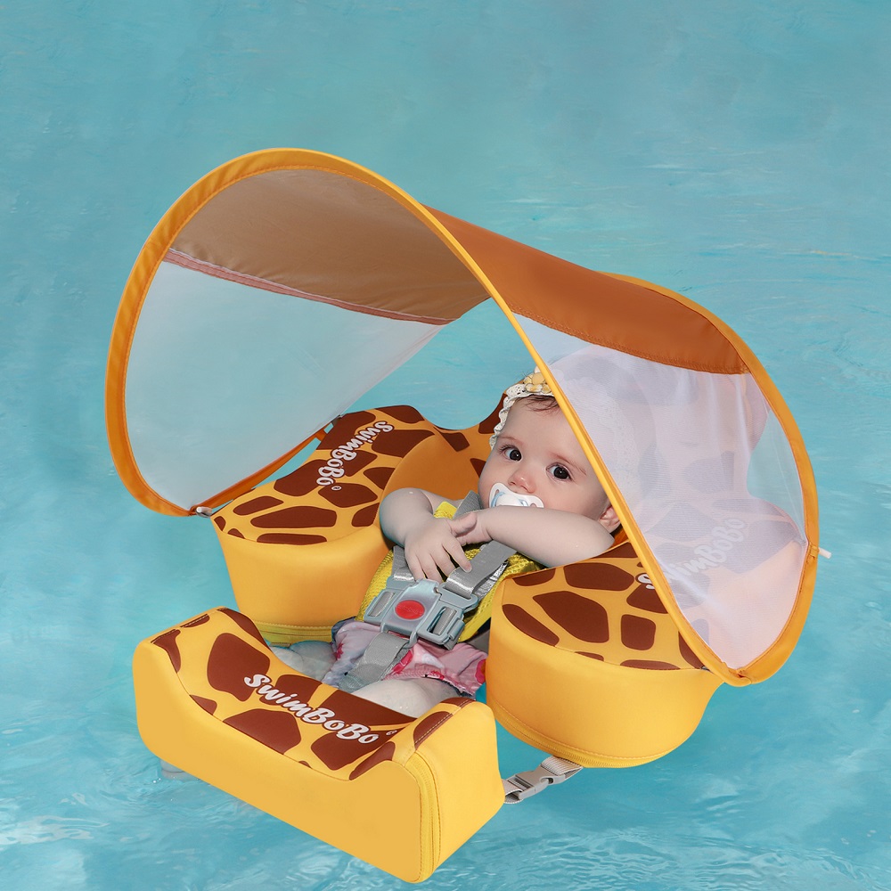 Swimbobo Kids Eco-Friendly Durable Non-Inflatable Swim Canopy Pool Float Solid Swim Trainer Adjustable Pearl Foam Swim Ring