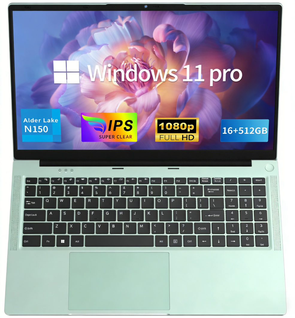 MOONFISH Laptop Computer, 15.6 Inch Lap Top Pc  Window 11 Pro, 16GB RAM 512GB SSD, 13th Gen N150 Processor(up to 3.6GHz), Backlit Keyboard, FHD 1920 * 1080, Office 365, Business, Student, Green