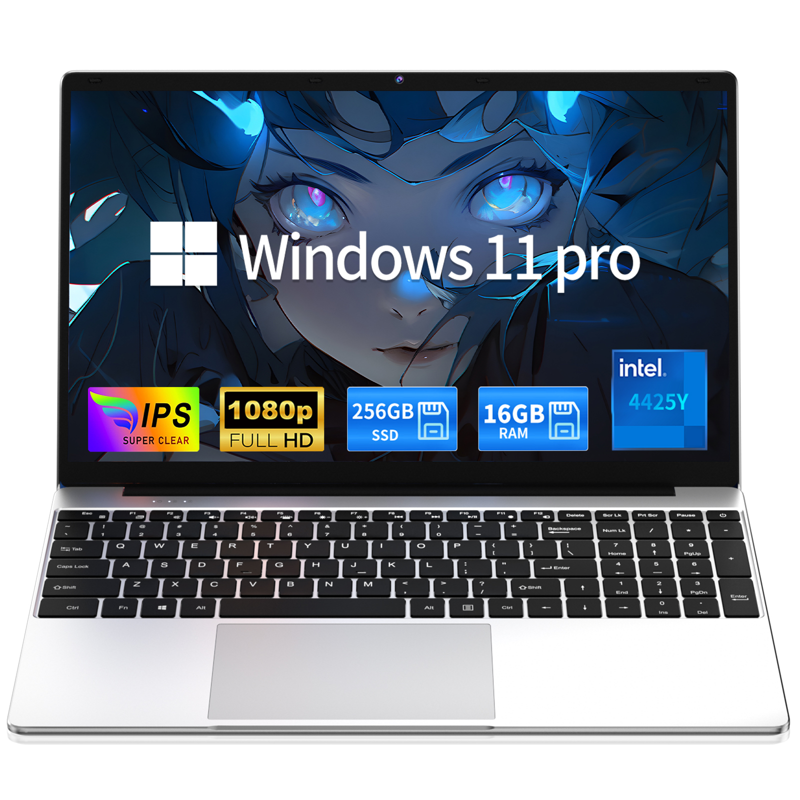 MOONFISH Laptop Computer, 15.6 Inch Lap Top Pc Window 11 Pro, 16GB RAM 256GB SSD, Pentium 4425Y Processor, FHD 1920 * 1080, Office 365, Business, Student