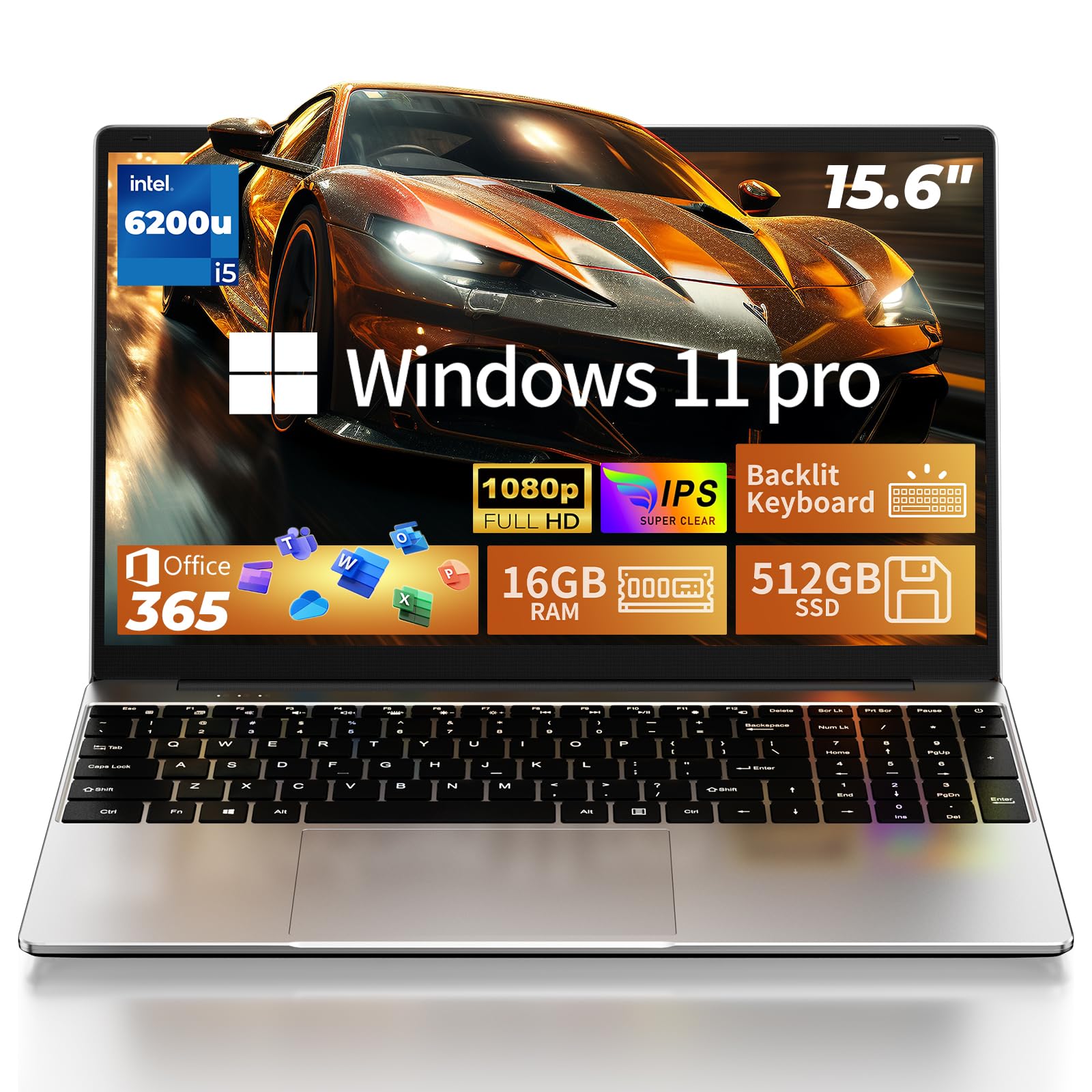 MOONFISH Gaming Laptop Computer 2026, 15.6 Inch Lap Top Pc Window 11 Pro, 16GB RAM 512GB SSD, Core i5 Processor(up to 2.8GHz), Backlit Keyboard, FHD 1920 * 1080, Office 365, Business, Student