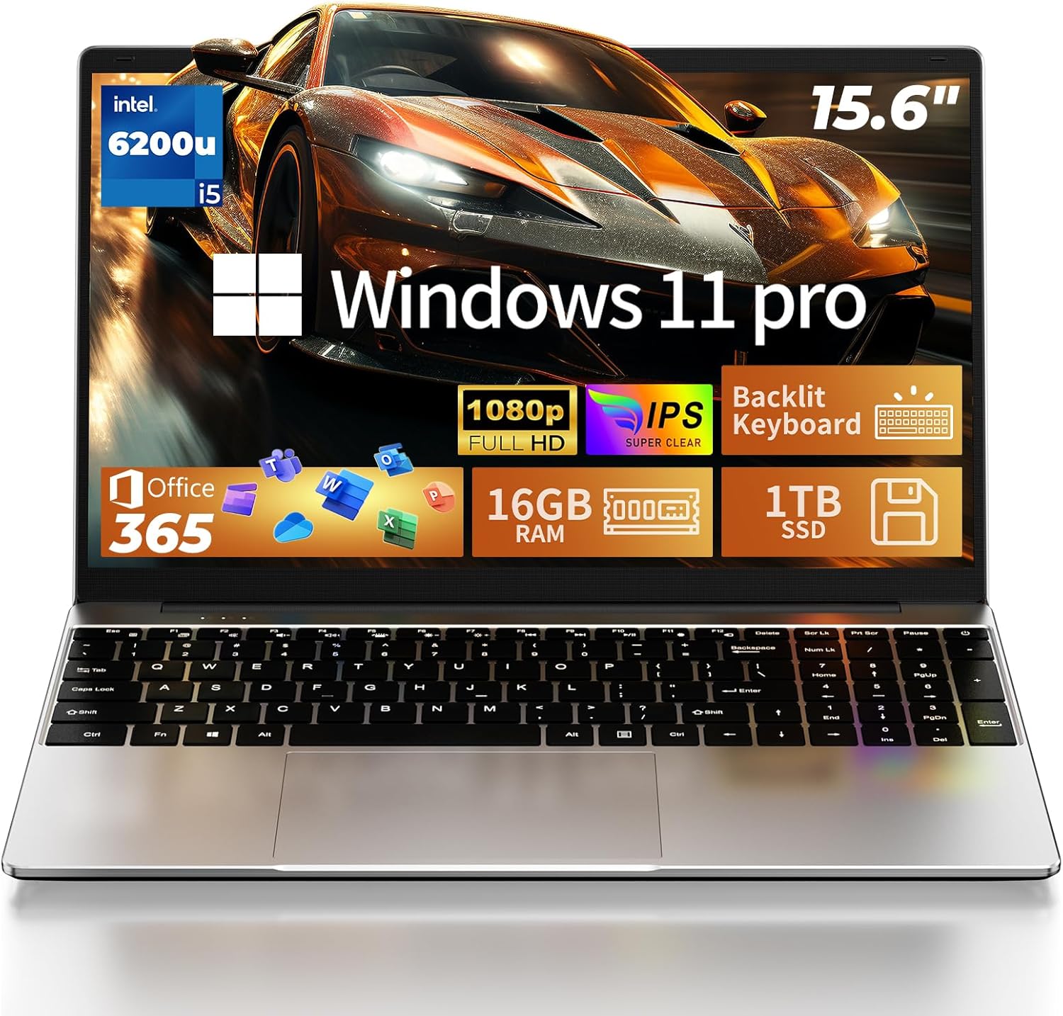 MOONFISH Gaming Laptop Computer 2026, 15.6 Inch Lap Top Pc Window 11 Pro, 16GB RAM 1TB SSD, Core i5 Processor(up to 2.8GHz), Backlit Keyboard, FHD 1920 * 1080, Office 365, Business, Student