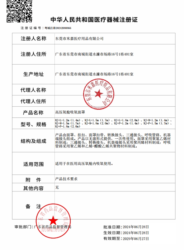吸氧面罩注册证