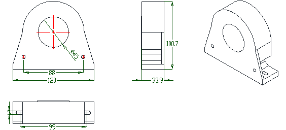 Figure 3: Outline drawing of &plusmn;800A to &plusmn;1500A current sensor