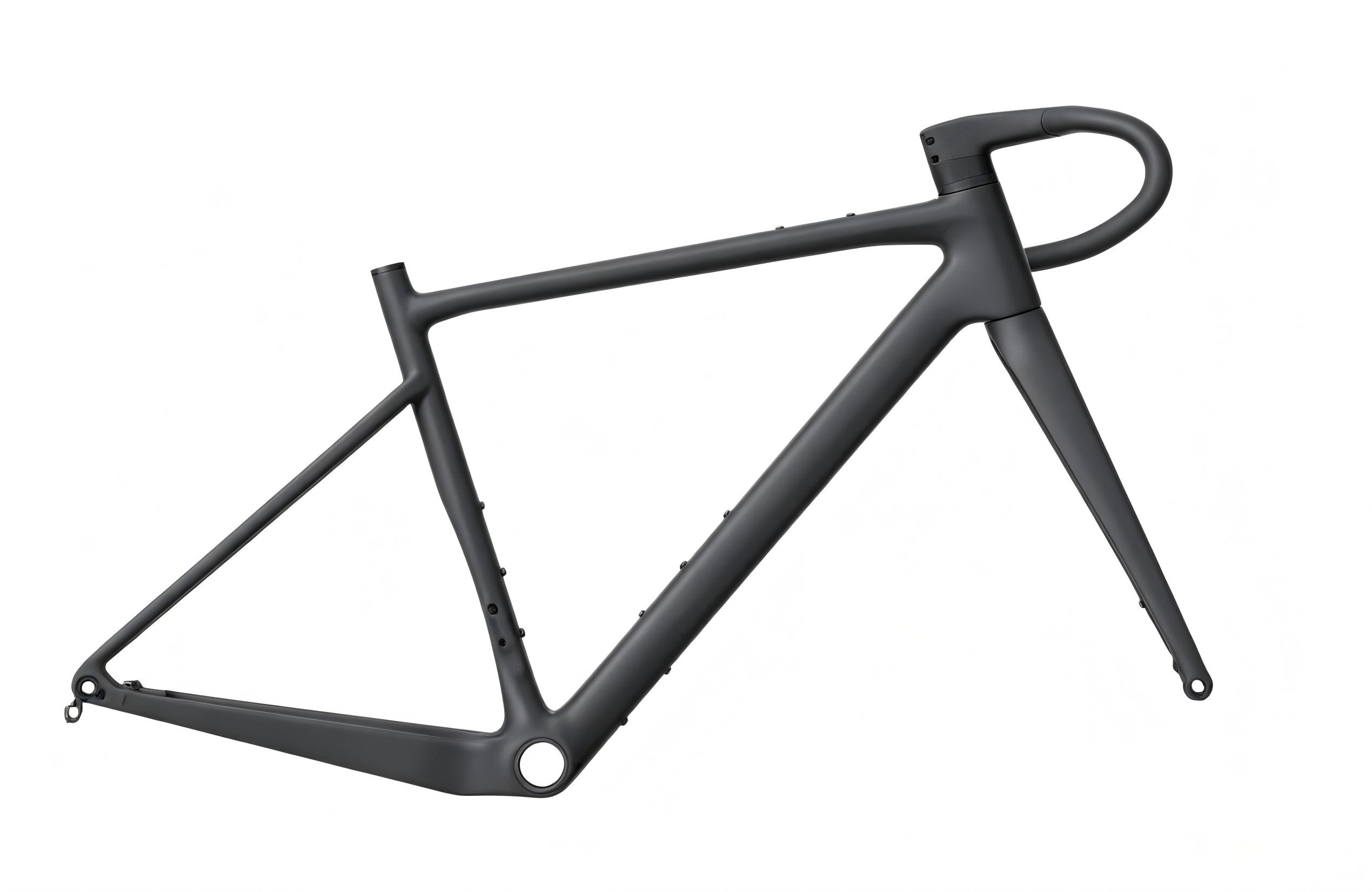 &nbsp;
Frame&nbsp; QR-B54
Processing Customization: Yes
Material: UDM Carbon Fiber
Size: 480/535/560mm
Color: Matte Black (Custom color available)
Brake System: Flat Mount Disc (140/160mm rotor compatible)
Weight: 950g (size 480)
Features: Full internal cable routing, aerodynamic shaping, integrated seatpost
