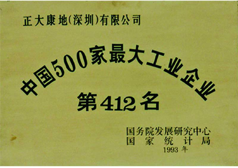 1993年获得中国500最大工业企业